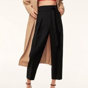 Aritzia Wilfred Women Feuille Black High Waisted Tie-Waist Trouser Pants Black 2